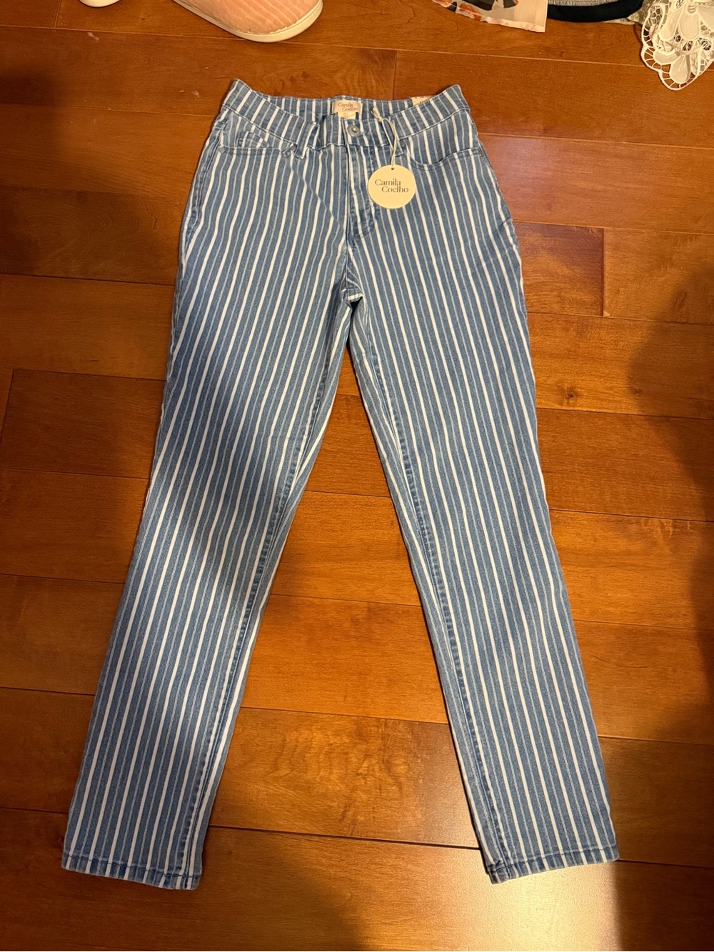 REVOLVE x Camila Coelho Blue and White Striped Jeans sz 4